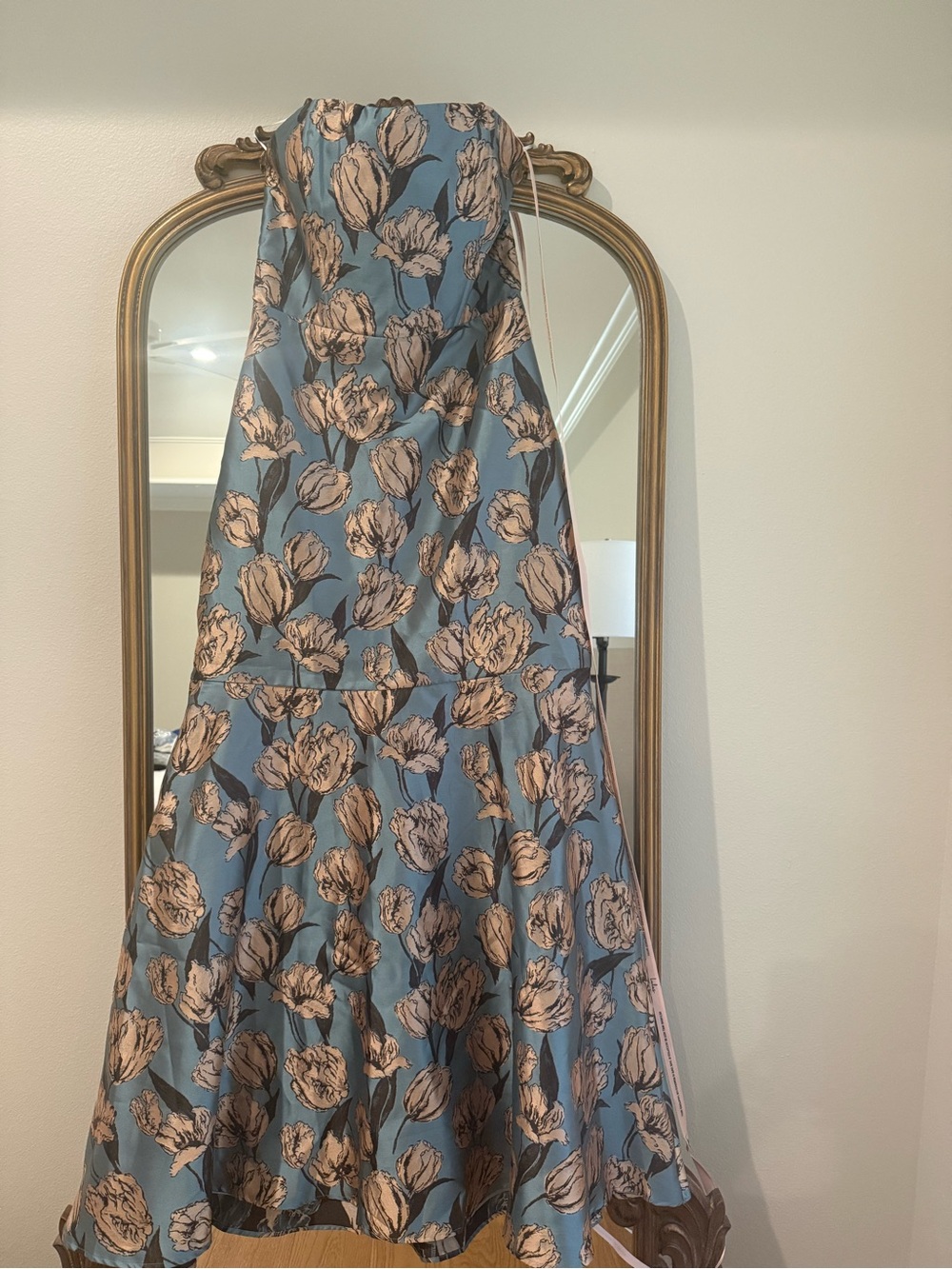 Lulu's Slate Blue Floral Jacquard Mermaid Gown - Picture 5 of 6